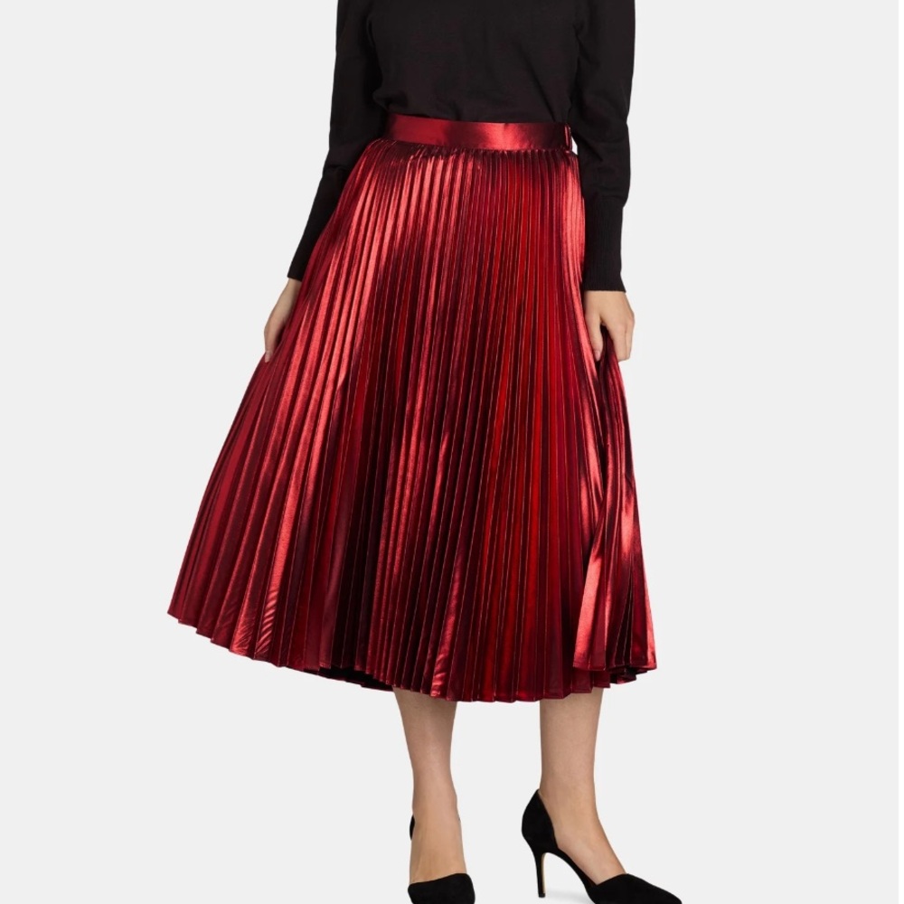 Free Assembly Women’s Pleated Metallic Maxi Skirt, Sz XXL NWT red